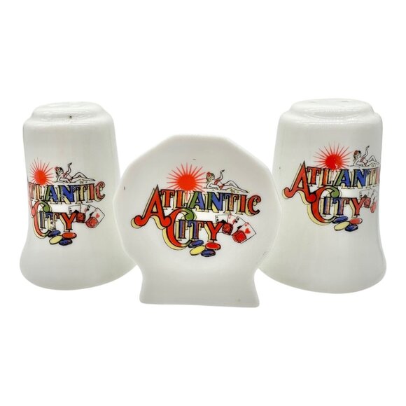 Atlantic City Souvenir 3pc Set Salt and Pepper Shakers Toothpick Holder Ceramic - Picture 1 of 9